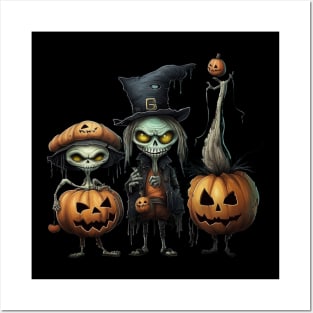 Halloween Characters: Skeleton Pumpkinhead, Zombie and Ghost Posters and Art